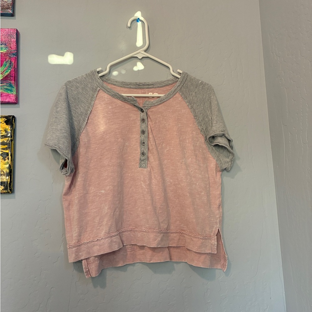 SO Pink and Gray Crop Top